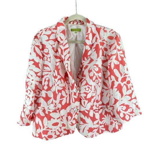 Sigrid Olsen Womens Floral Print Blazer Jacket Size 16 Red & White Feminine - Picture 1 of 8